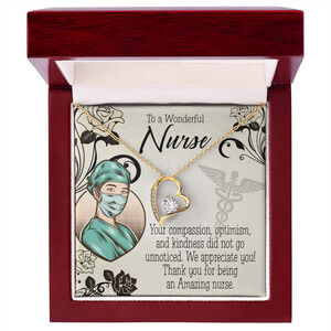 Thank Your Nurse Forever Love CZ Heart Necklace Yellow Gold Luxury Box
